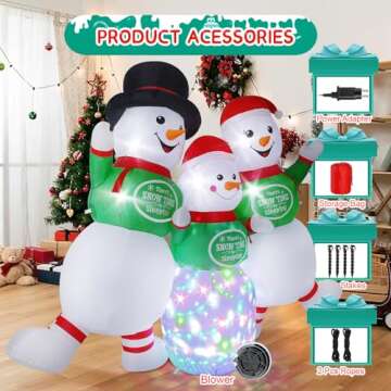 Dawdix Christmas Inflatable Snowman Family Decoration, 6.5 x 8 FT Christmas Blow Up Snowman Outdoor Decorations with Rotating Light, Xmas Inflatable for Indoor Outdoor Yard Lawn Garden Party