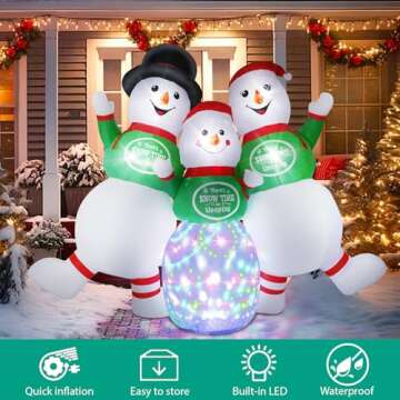 Dawdix Christmas Inflatable Snowman Family Decoration, 6.5 x 8 FT Christmas Blow Up Snowman Outdoor Decorations with Rotating Light, Xmas Inflatable for Indoor Outdoor Yard Lawn Garden Party