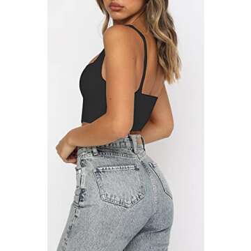 Women's Y2K Sexy V Neck Crop Top - Black M - Trendy Summer Corset Brami for Casual & Going Out