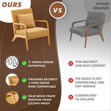 ELUCHANG Accent Chair,Mid-Century Modern Accent Chair,Fabric Reading Armchair,Easy Assembly,Lounge Chair for Living Room Bedroom Apartment (2, Yellow)