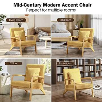 ELUCHANG Accent Chair,Mid-Century Modern Accent Chair,Fabric Reading Armchair,Easy Assembly,Lounge Chair for Living Room Bedroom Apartment (2, Yellow)