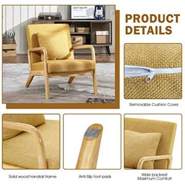 ELUCHANG Accent Chair,Mid-Century Modern Accent Chair,Fabric Reading Armchair,Easy Assembly,Lounge Chair for Living Room Bedroom Apartment (2, Yellow)