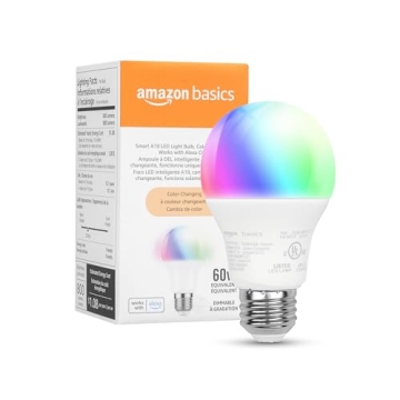 Amazon Basics Smart LED Light Bulb, Color Changing, Alexa Compatible