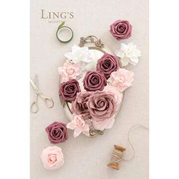 Ling's Moment Artificial Flowers Fake Roses Faux Foam Gardenia Combo for DIY Wedding Bouquets Center...