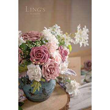 Ling's Moment Artificial Flowers Fake Roses Faux Foam Gardenia Combo for DIY Wedding Bouquets Centerpieces Arrangements Bridal Shower Party Home Decorations, Mauve & Blush, 24pcs