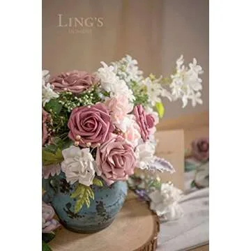 Ling's Moment Artificial Flowers Fake Roses Faux Foam Gardenia Combo for DIY Wedding Bouquets Centerpieces Arrangements Bridal Shower Party Home Decorations, Mauve & Blush, 24pcs