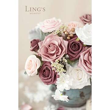 Ling's Moment Artificial Flowers Fake Roses Faux Foam Gardenia Combo for DIY Wedding Bouquets Centerpieces Arrangements Bridal Shower Party Home Decorations, Mauve & Blush, 24pcs