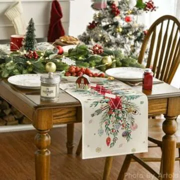 Artoid Mode Red Nutcracker Floral Holly Christmas Table Runner, Seasonal Winter Kitchen Dining Table...