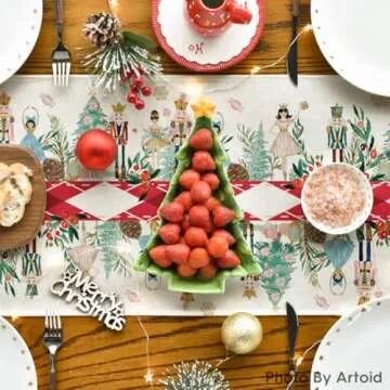 Artoid Mode Red Nutcracker Floral Holly Christmas Table Runner, Seasonal Winter Kitchen Dining Table Decoration for Home Party Decor 13x48 Inch