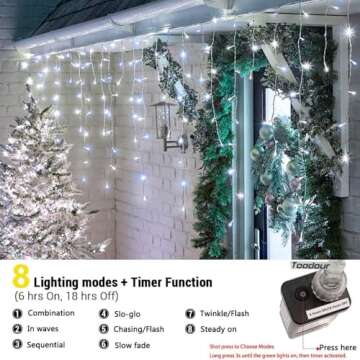 Toodour Christmas Icicle Lights Outdoor, 360 LED 29.5ft 8 Modes Fairy Icicle String Lights with 60 Drops, Led Christmas Twinkle Lights for Holiday, Party, Wedding, Eaves, Christmas Decorations (White)