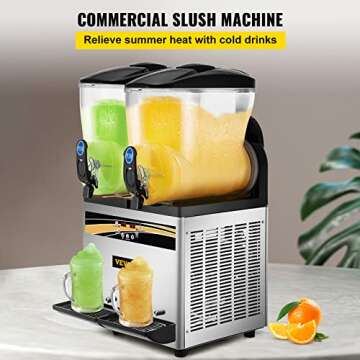 VEVOR Commercial Slushy Machine, 15Lx2 Tank Margarita Maker, 1000W Stainless Steel Smoothie Frozen D...
