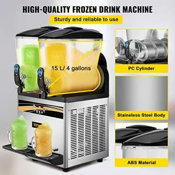 VEVOR Commercial Slushy Machine, 15Lx2 Tank Margarita Maker, 1000W Stainless Steel Smoothie Frozen Drink Maker for Supermarkets Cafés Restaurants Bars Home Use