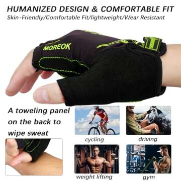 MOREOK Cycling Gloves Bike Gloves for Men/Women-[5MM Gel Pad] Biking Gloves Half Finger Bicycle Gloves Exercise Workout Gloves for Cycling/Weight Lifting/Gym/Motorcycle/Rowing-050-GREEN-L