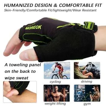 MOREOK Cycling Gloves Bike Gloves for Men/Women-[5MM Gel Pad] Biking Gloves Half Finger Bicycle Gloves Exercise Workout Gloves for Cycling/Weight Lifting/Gym/Motorcycle/Rowing-050-GREEN-L