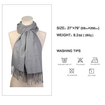 SOJOS Womens Large Soft Cashmere Feel Pashmina Shawls Wraps Winter Scarf SC3004 with Light Grey