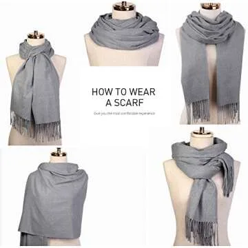 SOJOS Womens Large Soft Cashmere Feel Pashmina Shawls Wraps Winter Scarf SC3004 with Light Grey