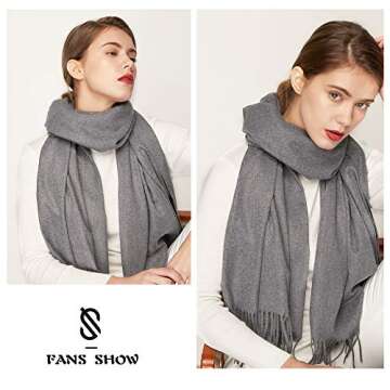 SOJOS Womens Large Soft Cashmere Feel Pashmina Shawls Wraps Winter Scarf SC3004 with Light Grey
