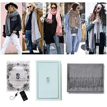 SOJOS Womens Large Soft Cashmere Feel Pashmina Shawls Wraps Winter Scarf SC3004 with Light Grey