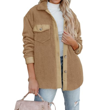 ZESICA Womens Winter Casual Sherpa Fleece Jacket Long Sleeve Button Solid Warm Fuzzy Outwear Coat Po...
