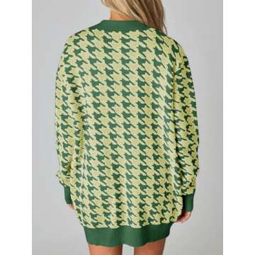 Saodimallsu Womens Houndstooth Sweater Dress Checkered Long Sleeve Oversized Button Casual Cardigans with Pockets Green