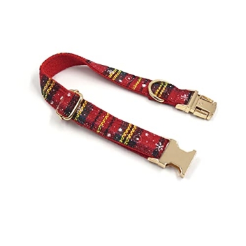 PETDURO Personalized Dog Collar Christmas Pattern with Name & Phone Engraved on Gold Metal Buckle fo...