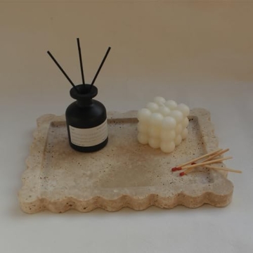 Elegant Natural Travertine Tray with Scalloped Edge