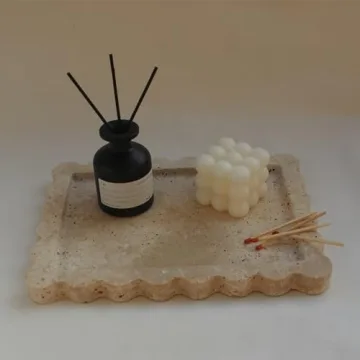 Elegant Natural Travertine Tray with Scalloped Edge