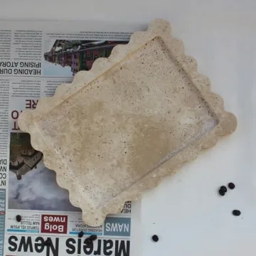 Elegant Natural Travertine Tray with Scalloped Edge