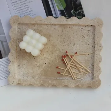 Elegant Natural Travertine Tray with Scalloped Edge