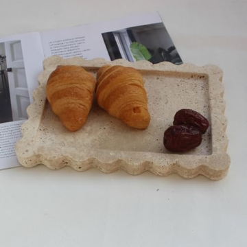 Elegant Natural Travertine Tray with Scalloped Edge