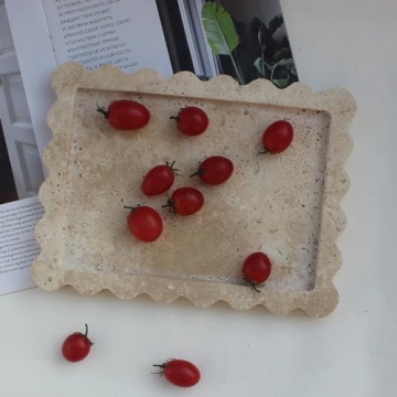 Elegant Natural Travertine Tray with Scalloped Edge