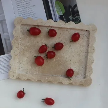Elegant Natural Travertine Tray with Scalloped Edge