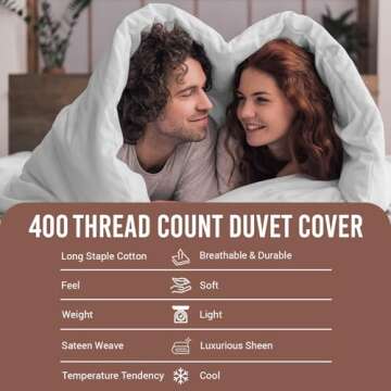 Pizuna 100% Cotton King Duvet Cover, Luxurious 400 TC Softness