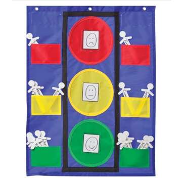 Carson Dellosa 26" x 19.75" Stoplight Behavior Pocket Chart for Classroom, Behavioral Learning Tool With 30 Dry-Erase Student Sticks and Pockets for Homeschool or Classroom Behavior Management