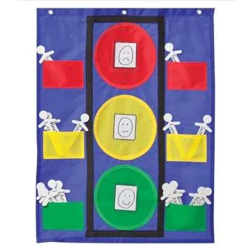Carson Dellosa 26" x 19.75" Stoplight Behavior Pocket Chart for Classroom, Behavioral Learning Tool With 30 Dry-Erase Student Sticks and Pockets for Homeschool or Classroom Behavior Management