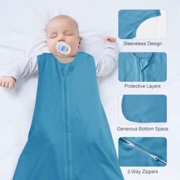 david's kids 3 Pack 100% Cotton Baby Sleep Sack 6-12 Months, Soft Baby Wearable Blankets with 2-Way Zipper, Comfy Sleeping Bags for Infant Newborn Boys Girls Neutral, Medium Size, White & Grey & Blue