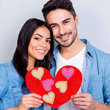 Valentine's Day Heart Felt Stickers 1.4in Stitched Felt Heart Shape Stickers Felt Love Decorations for Valentine's Day Wedding Party Decor DIY Crafts Supplies(Red, Pink, Beige, 150 Pieces)