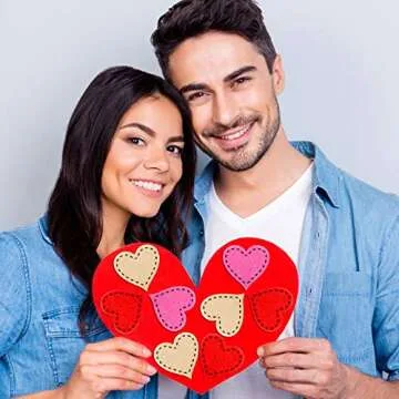 Valentine's Day Heart Felt Stickers 1.4in Stitched Felt Heart Shape Stickers Felt Love Decorations for Valentine's Day Wedding Party Decor DIY Crafts Supplies(Red, Pink, Beige, 150 Pieces)