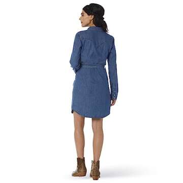 Wrangler Women's Retro Long Sleeve Western Snap Dress, Mid Denim, XX-Large
