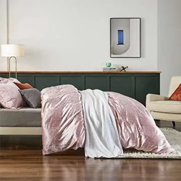 Bedsure Velvet Duvet Cover Set - Luxurious, Glossy King Size Duvet Cover Set, Pink Duvet Cover King Size with 2 Pillow Shams (Petal Pink, King, 104 x 90 inches)