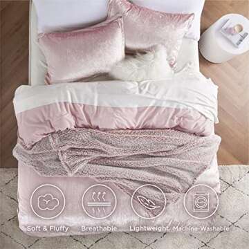 Bedsure Velvet Duvet Cover Set - Luxurious, Glossy King Size Duvet Cover Set, Pink Duvet Cover King Size with 2 Pillow Shams (Petal Pink, King, 104 x 90 inches)