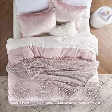 Bedsure Velvet Duvet Cover Set - Luxurious, Glossy King Size Duvet Cover Set, Pink Duvet Cover King Size with 2 Pillow Shams (Petal Pink, King, 104 x 90 inches)
