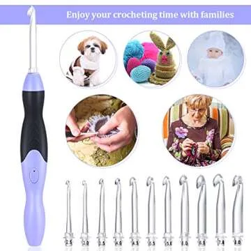 11 Sizes Lighted Crochet Hooks Set Rechargeable Crochet Hook Light Up Hooks with Case, Interchangeable Heads 2.5 mm to 8 mm for DIY Craft Supplies(Purple-Black)