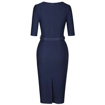 MUXXN Women's Classy Retro Style Button up Tea Length Cocktail Dress (Blue L)