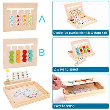 Montessori Learning Toys Slide Puzzle Color & Shape Matching Brain Teasers Logic Game Preschool Educ...