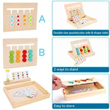 Montessori Learning Toys Slide Puzzle Color & Shape Matching Brain Teasers Logic Game Preschool Educ...
