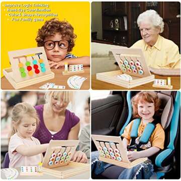 Montessori Learning Toys Slide Puzzle Color & Shape Matching Brain Teasers Logic Game Preschool Educational Wooden Toys for Kids Boys Girls Age 3 4 5 6 7 Years Old Airplane Travel Toys Birthday Gifts