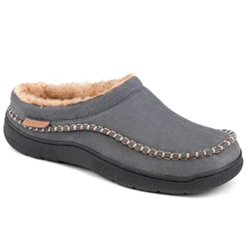 Zigzagger Men's Comfy Moccasin Slippers Grey