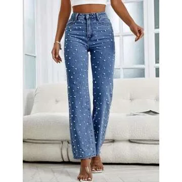 Kedera Pearls Beaded Flare Leg Jeans for Women