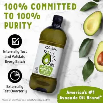 Chosen Foods 100% Pure Avocado Oil for Cooking - 1.75L - Made With Good Fats from Avocados, Naturally Refined, Never Adulterated, High Smoke Point, Non-GMO, Soy-Free, Canola Oil-Free, Gluten-Free, Paleo, Keto